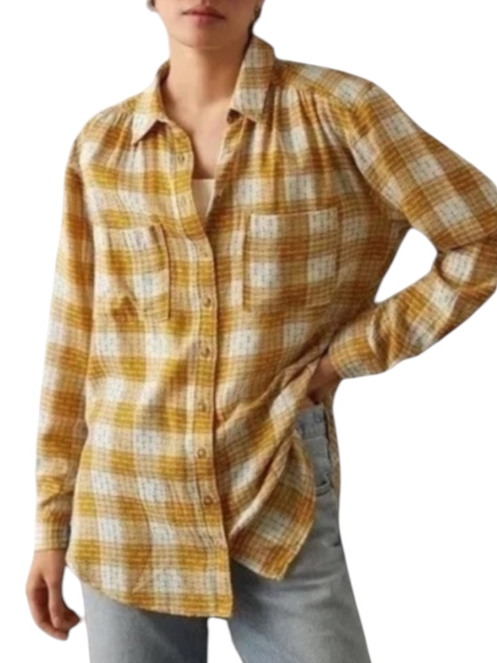 PILCRO Oversized Button Down Shirt in Yellow Plaid Size XS — PERFECT FOR FALL!!!